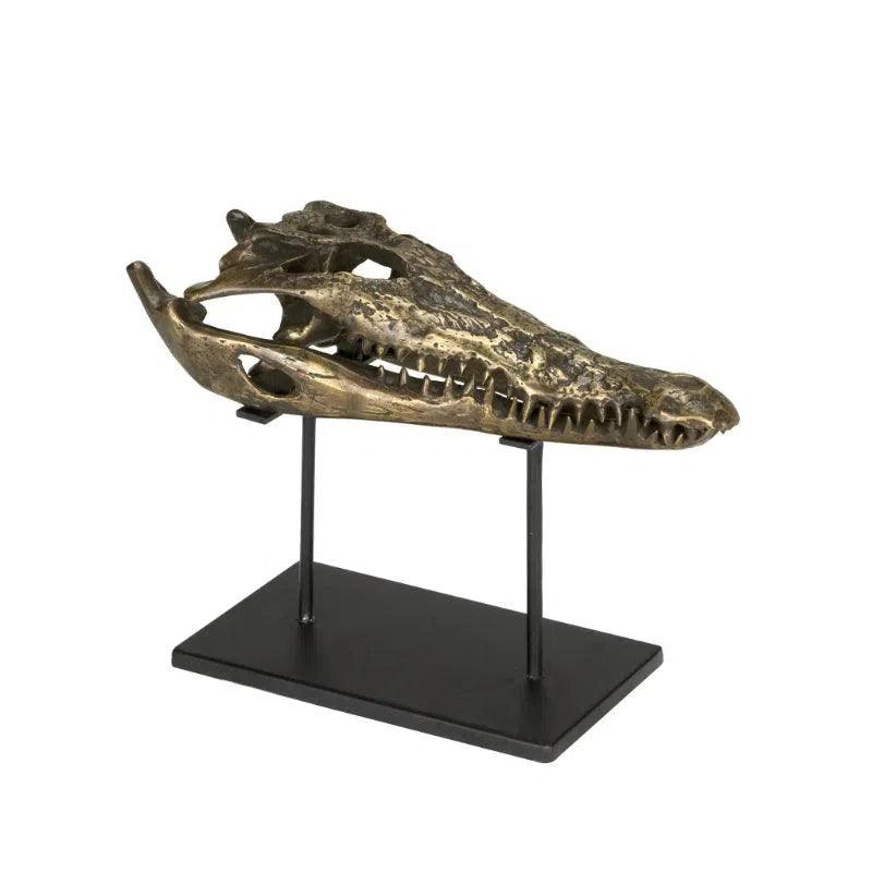 Alligator On Stand Antique Brass Medium Sculpture Statues & Sculptures LOOMLAN By Noir