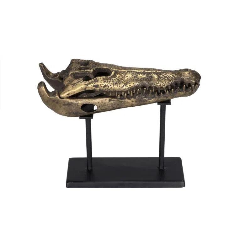 Alligator On Stand Antique Brass Small Sculpture Statues & Sculptures LOOMLAN By Noir