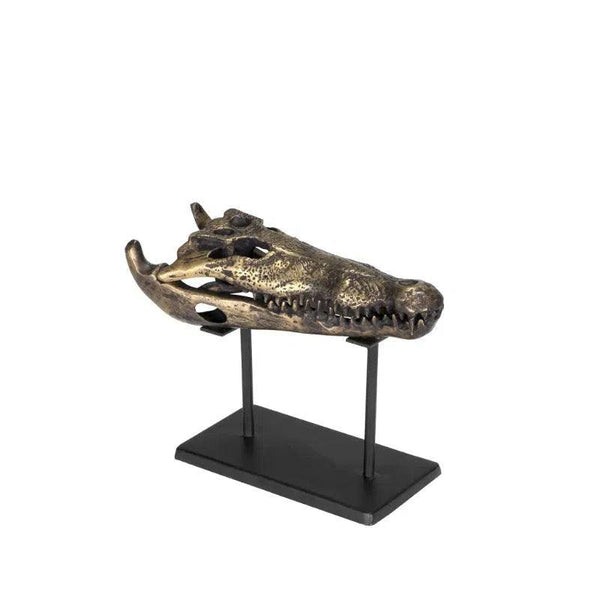 Alligator On Stand Antique Brass Small Sculpture Statues & Sculptures LOOMLAN By Noir