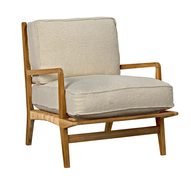 Allister Teak Wood Arm Chair With White US Made Cushions Club Chairs LOOMLAN By Noir