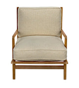 Allister Teak Wood Arm Chair With White US Made Cushions Club Chairs LOOMLAN By Noir