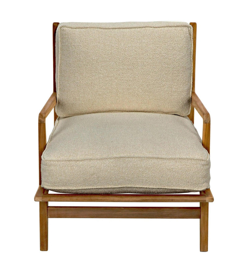 Allister Teak Wood Arm Chair With White US Made Cushions Club Chairs LOOMLAN By Noir