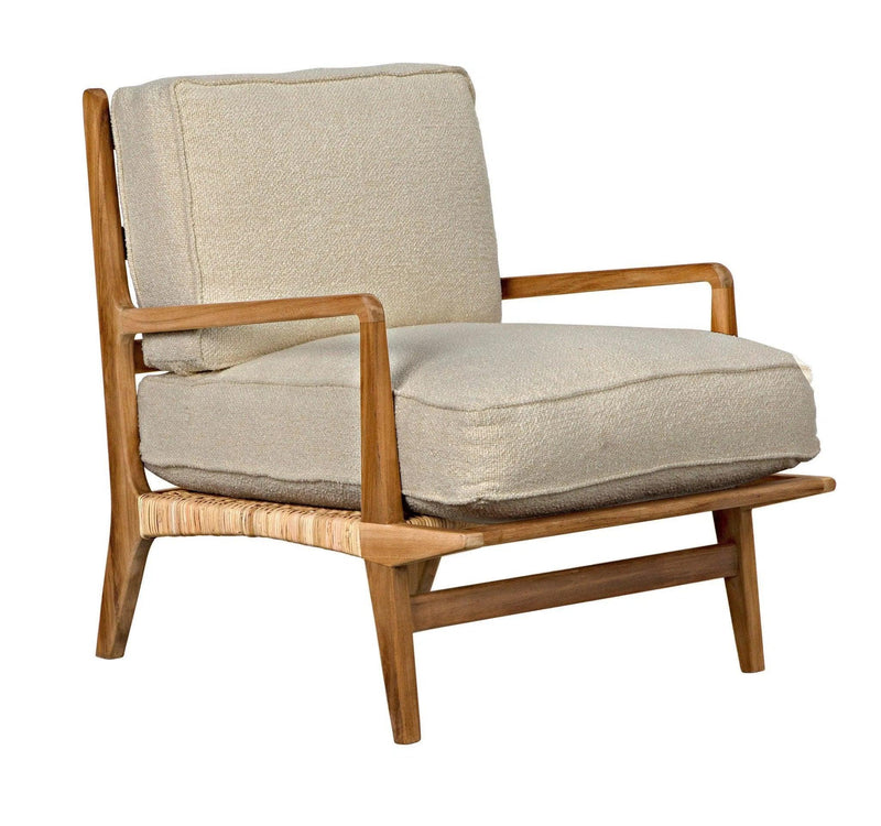 Allister Teak Wood Arm Chair With White US Made Cushions Club Chairs LOOMLAN By Noir