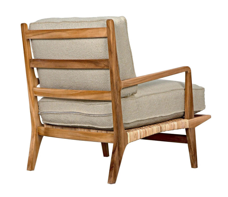 Allister Teak Wood Arm Chair With White US Made Cushions Club Chairs LOOMLAN By Noir