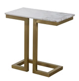 Alonzo Steel and Marble White Rectangle Side Table Side Tables LOOMLAN By Noir