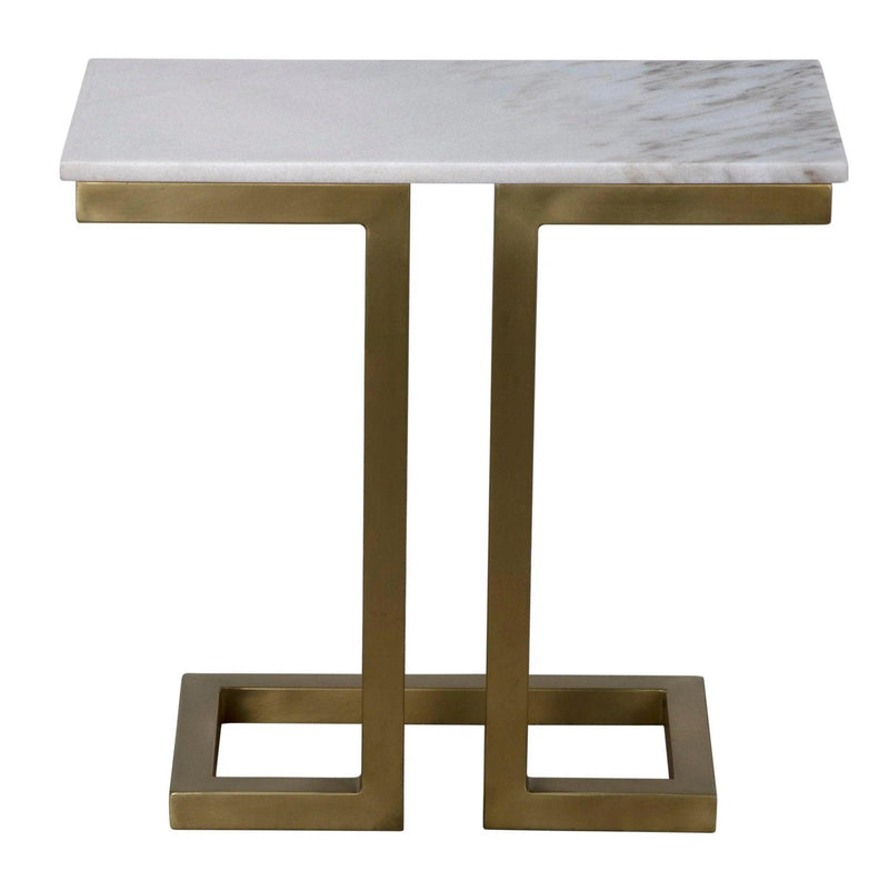 Alonzo Steel and Marble White Rectangle Side Table Side Tables LOOMLAN By Noir