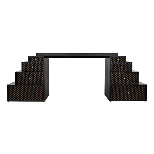 Ambidextrous Desk, Hand Rubbed Black with Light Brown Trim Home Office Desks LOOMLAN By Noir