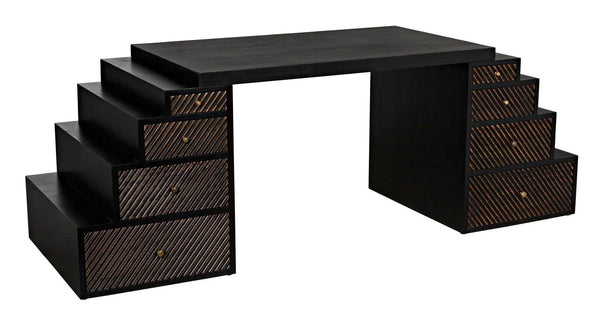 Ambidextrous Desk, Hand Rubbed Black with Light Brown Trim Home Office Desks LOOMLAN By Noir