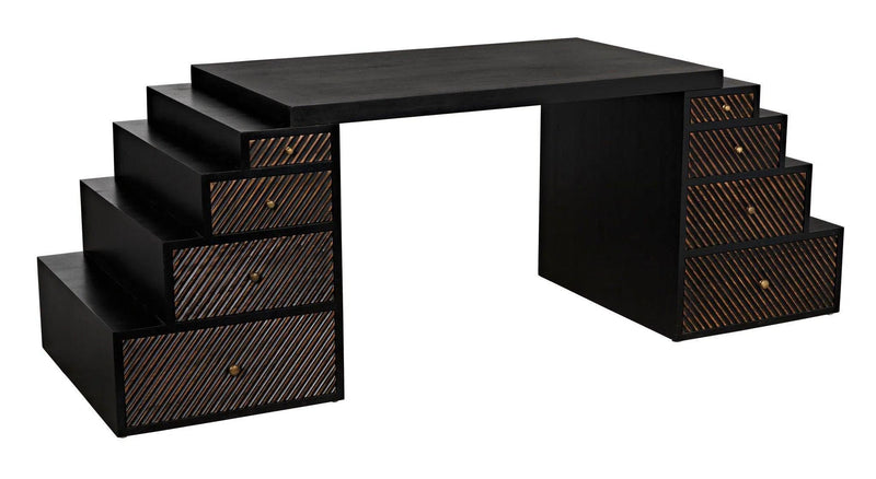 Ambidextrous Desk, Hand Rubbed Black with Light Brown Trim Home Office Desks LOOMLAN By Noir