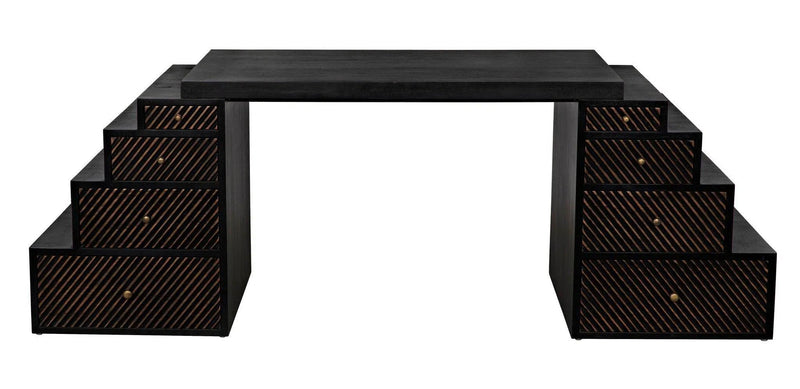 Ambidextrous Desk, Hand Rubbed Black with Light Brown Trim Home Office Desks LOOMLAN By Noir