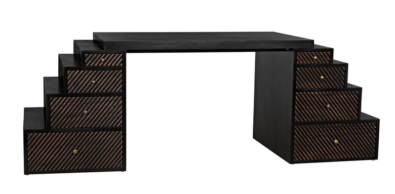 Ambidextrous Desk, Hand Rubbed Black with Light Brown Trim Home Office Desks LOOMLAN By Noir