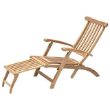 Anders Teak Folding Outdoor Deck Chair Lounge with Sunbrella Cushions Outdoor Cabanas & Loungers LOOMLAN By HiTeak