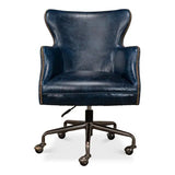 Andrew Jackson Swivel Blue Leather Desk Chair Chateau Office Chairs LOOMLAN By Sarreid