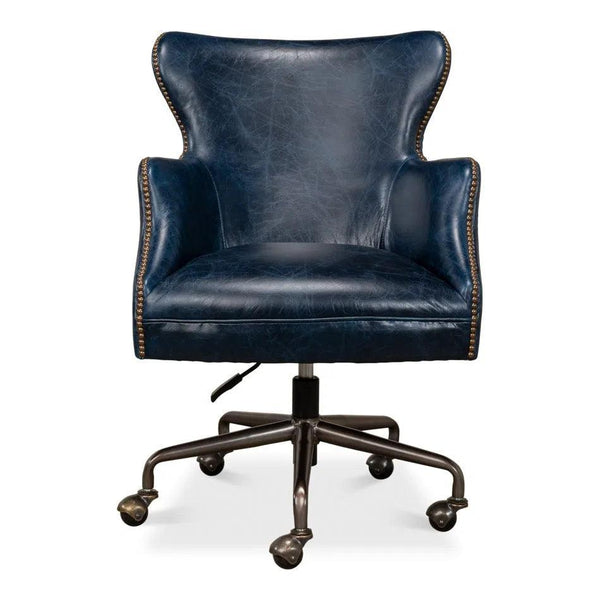 Andrew Jackson Swivel Blue Leather Desk Chair Chateau Office Chairs LOOMLAN By Sarreid