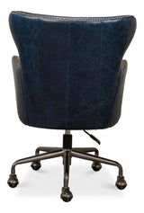 Andrew Jackson Swivel Blue Leather Desk Chair Chateau Office Chairs LOOMLAN By Sarreid