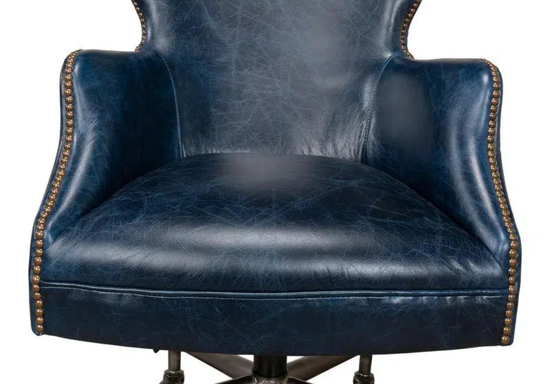 Andrew Jackson Swivel Blue Leather Desk Chair Chateau Office Chairs LOOMLAN By Sarreid