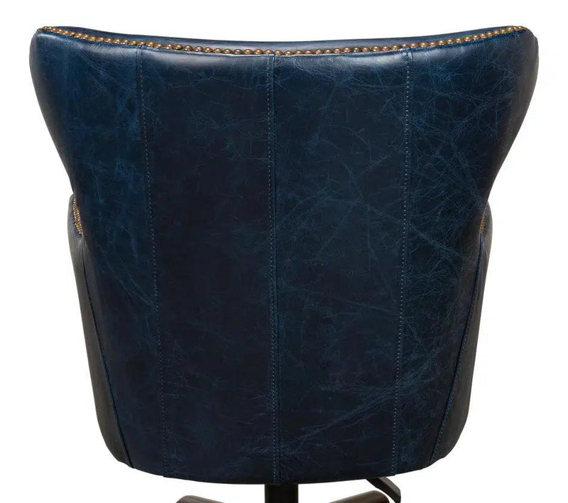 Andrew Jackson Swivel Blue Leather Desk Chair Chateau Office Chairs LOOMLAN By Sarreid