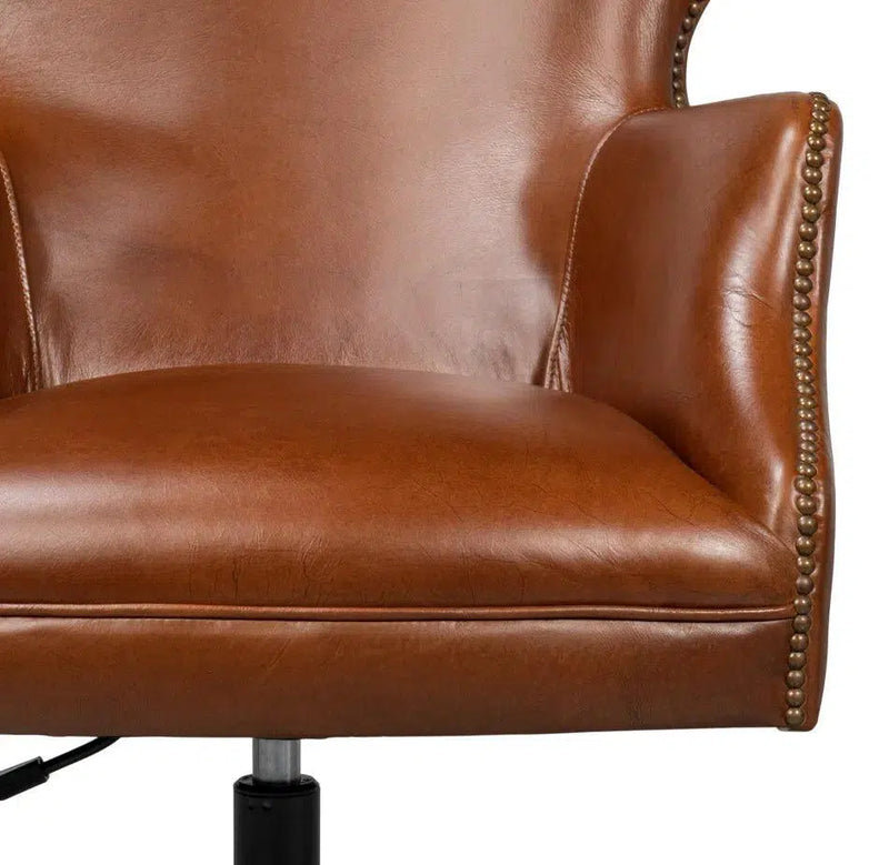 Andrew Jackson Swivel Brown Leather Desk Chair Havana Leather Office Chairs LOOMLAN By Sarreid