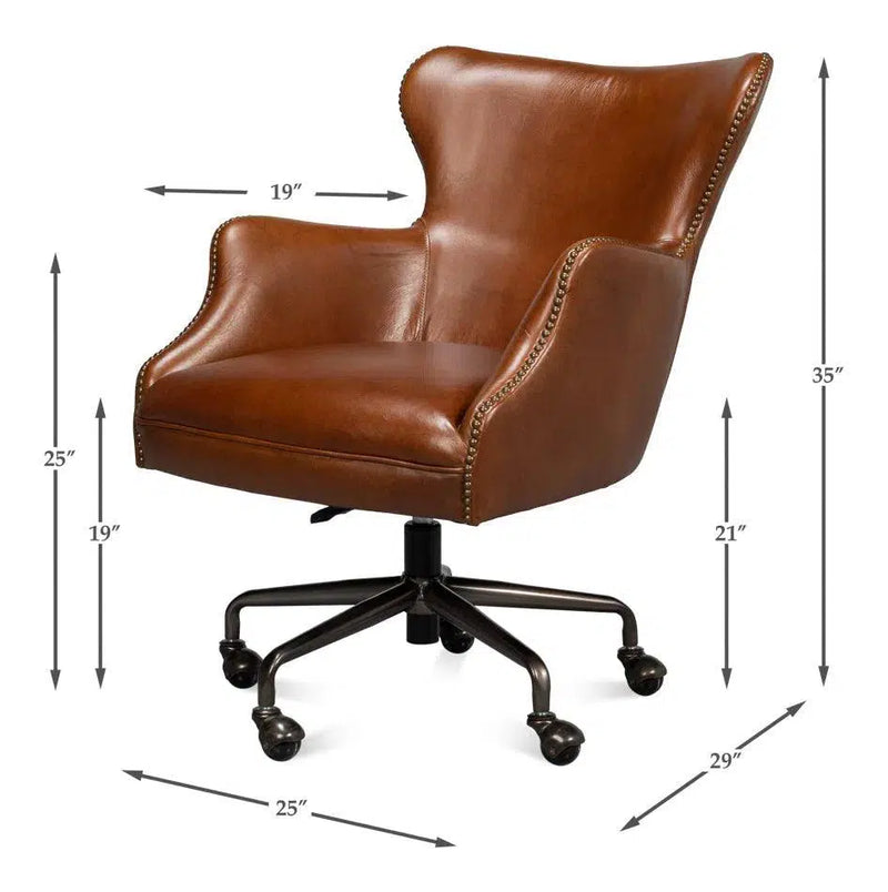 Andrew Jackson Swivel Brown Leather Desk Chair Havana Leather Office Chairs LOOMLAN By Sarreid