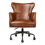 Andrew Jackson Swivel Brown Leather Desk Chair Havana Leather Office Chairs LOOMLAN By Sarreid