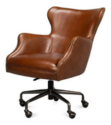 Andrew Jackson Swivel Brown Leather Desk Chair Havana Leather Office Chairs LOOMLAN By Sarreid