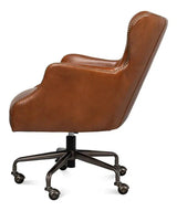 Andrew Jackson Swivel Brown Leather Desk Chair Havana Leather Office Chairs LOOMLAN By Sarreid