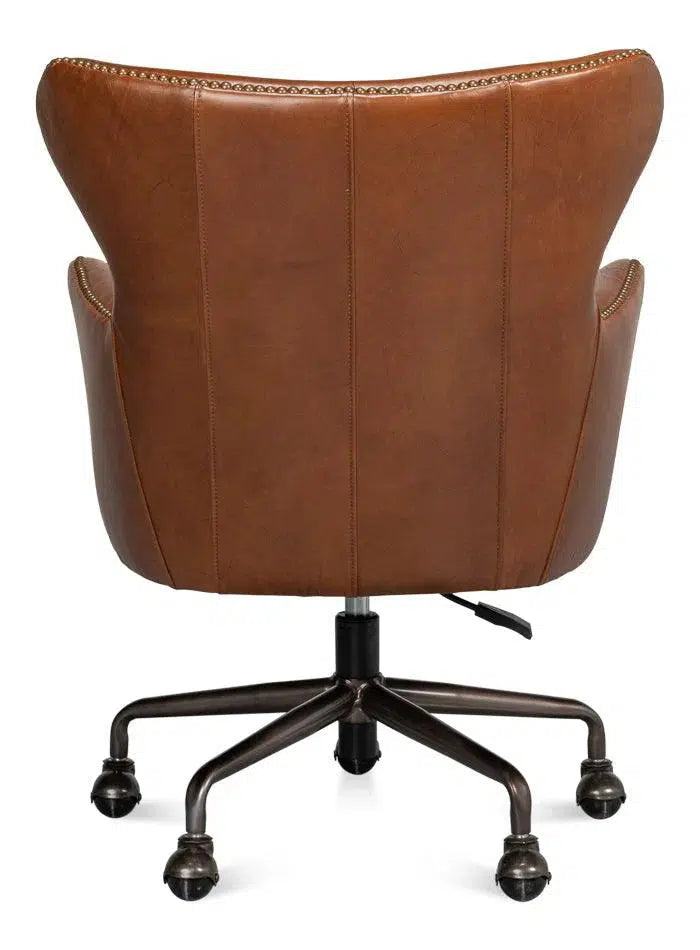 Andrew Jackson Swivel Brown Leather Desk Chair Havana Leather Office Chairs LOOMLAN By Sarreid