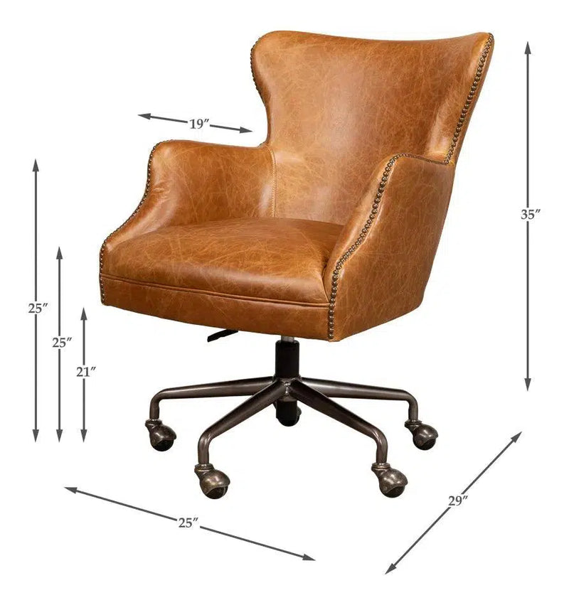 Andrew Jackson Swivel Tan Leather Desk Chair Cuba Brown Office Chairs LOOMLAN By Sarreid