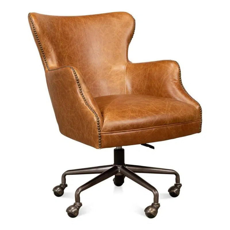 Andrew Jackson Swivel Tan Leather Desk Chair Cuba Brown Office Chairs LOOMLAN By Sarreid