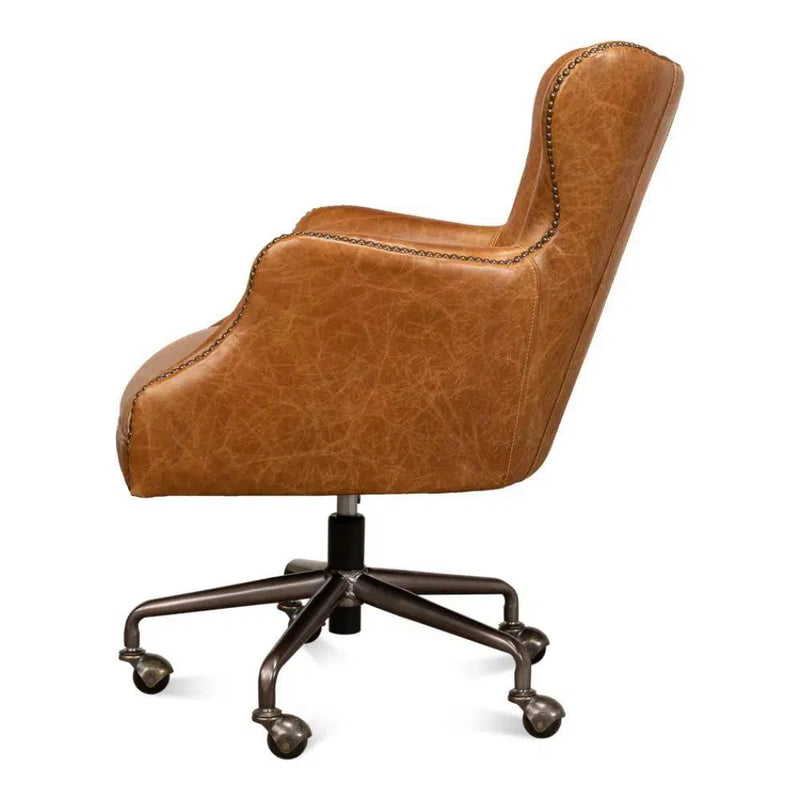 Andrew Jackson Swivel Tan Leather Desk Chair Cuba Brown Office Chairs LOOMLAN By Sarreid