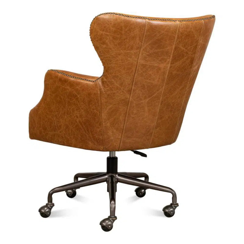 Andrew Jackson Swivel Tan Leather Desk Chair Cuba Brown Office Chairs LOOMLAN By Sarreid