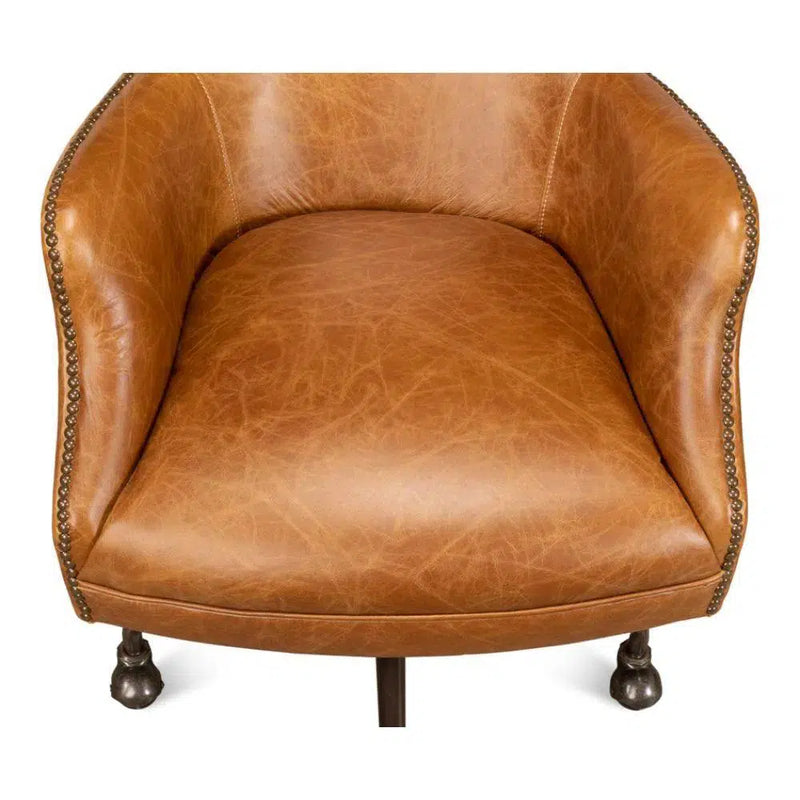 Andrew Jackson Swivel Tan Leather Desk Chair Cuba Brown Office Chairs LOOMLAN By Sarreid