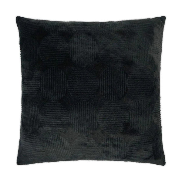 Angelou Black Solid Circular Dots Faux Fur Black Large Throw Pillow With Insert Throw Pillows LOOMLAN By D.V. Kap