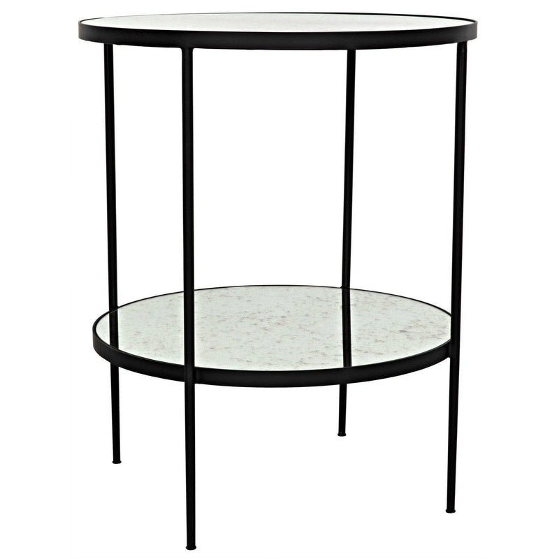 Anna Black Steel Round Side Table With Antiqued Mirror Side Tables LOOMLAN By Noir