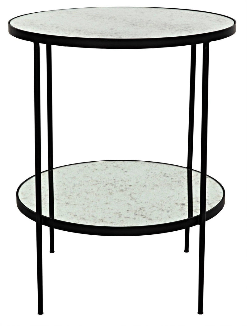 Anna Black Steel Round Side Table With Antiqued Mirror Side Tables LOOMLAN By Noir