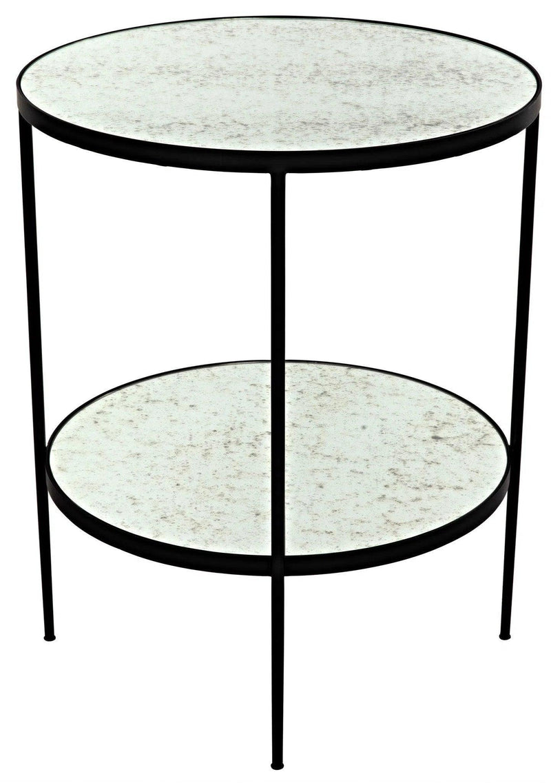 Anna Black Steel Round Side Table With Antiqued Mirror Side Tables LOOMLAN By Noir