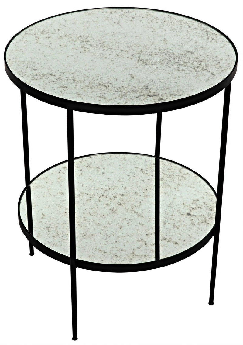 Anna Black Steel Round Side Table With Antiqued Mirror Side Tables LOOMLAN By Noir