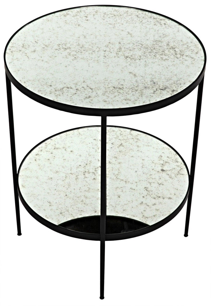 Anna Black Steel Round Side Table With Antiqued Mirror Side Tables LOOMLAN By Noir