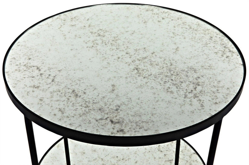 Anna Black Steel Round Side Table With Antiqued Mirror Side Tables LOOMLAN By Noir