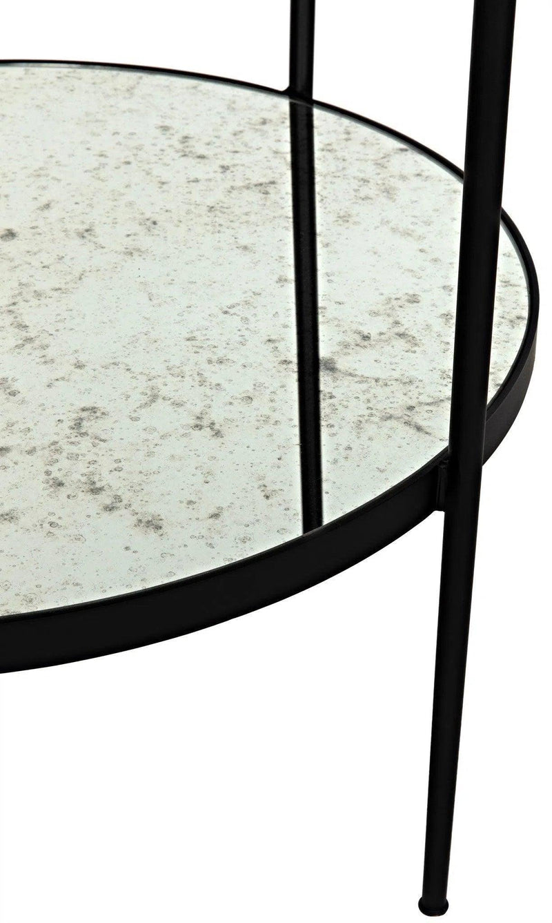 Anna Black Steel Round Side Table With Antiqued Mirror Side Tables LOOMLAN By Noir