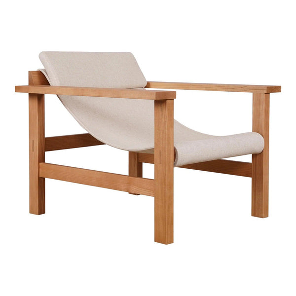 Annex Polyester and Soild-Ash Wood Beige Lounge Arm Chair Outdoor Lounge Chairs LOOMLAN By Moe's Home