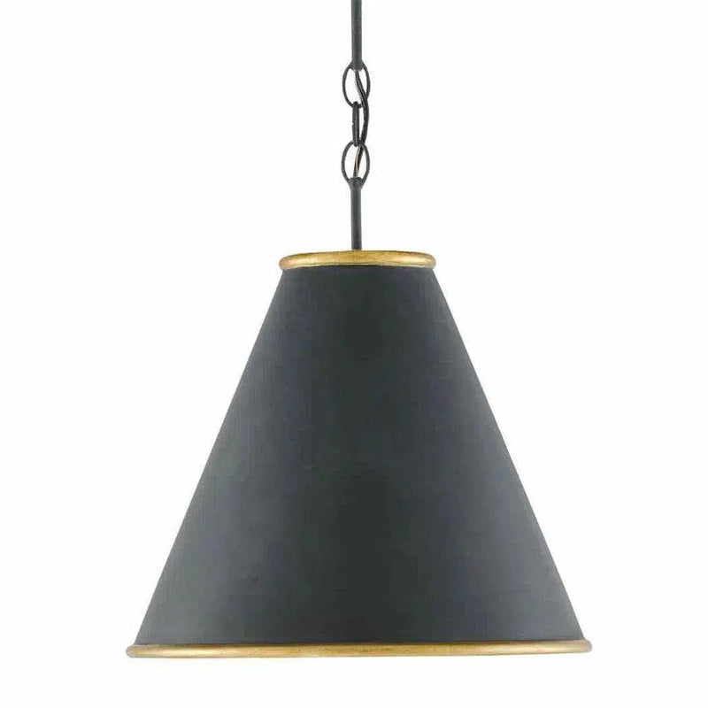 Antique Black Gold Leaf Painted Pierrepont Black Small Pendant Pendants LOOMLAN By Currey & Co