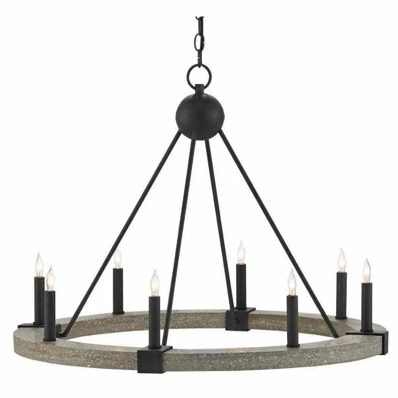 Antique Black Polished Concrete Burgos Chandelier Chandeliers LOOMLAN By Currey & Co