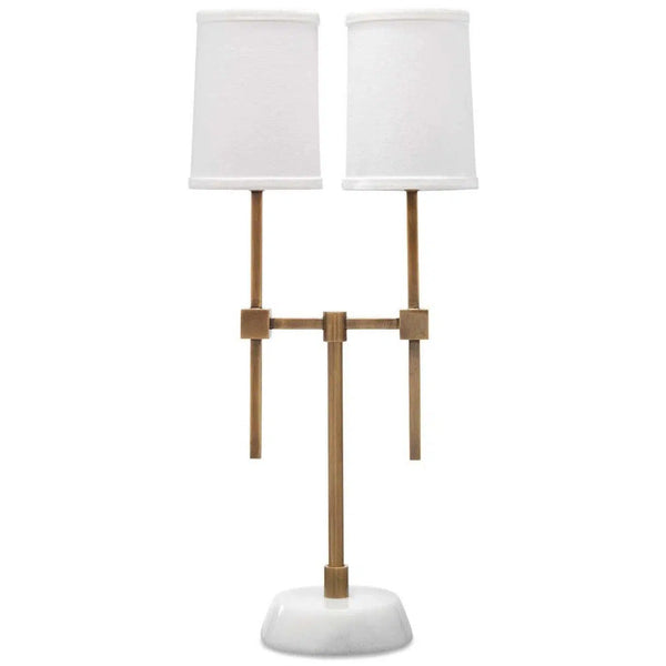 Antique Brass & White Marble Minerva Twin Shade Console Lamp Table Lamps LOOMLAN By Jamie Young