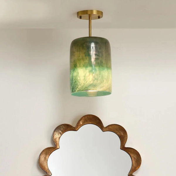 Antique Brass Aqua Metallic Glass Vapor Semi-Flush Mount Flush Mounts LOOMLAN By Jamie Young