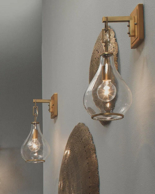 Antique Brass Clear Glass Tear Drop Hanging Wall Sconce Wall Sconces LOOMLAN By Jamie Young