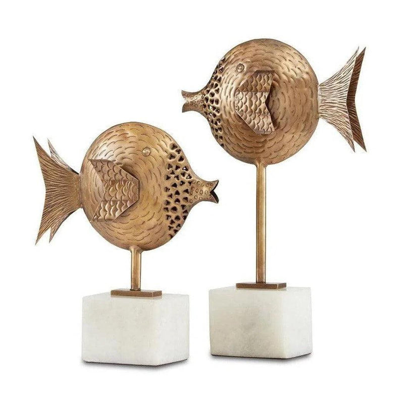 Antique Brass White Cici Brass Fish Set of 2 Statues & Sculptures LOOMLAN By Currey & Co