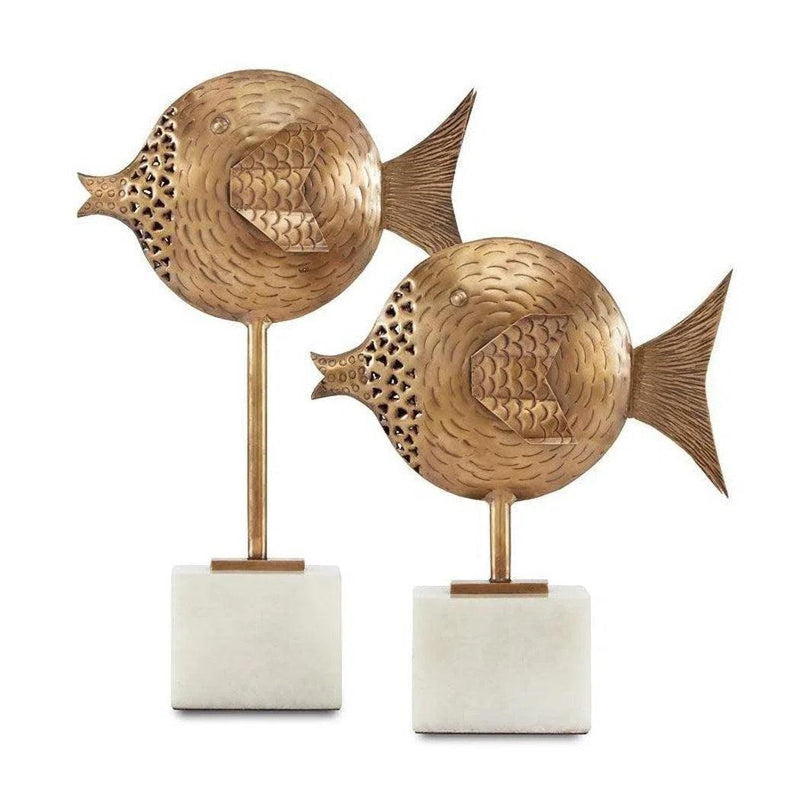 Antique Brass White Cici Brass Fish Set of 2 Statues & Sculptures LOOMLAN By Currey & Co