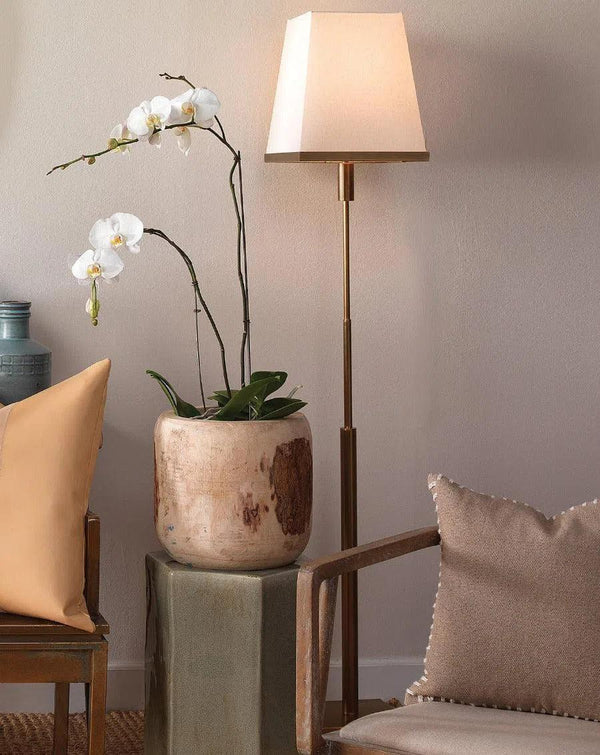 Antique Brass White Linen Jud Floor Lamp Floor Lamps LOOMLAN By Jamie Young