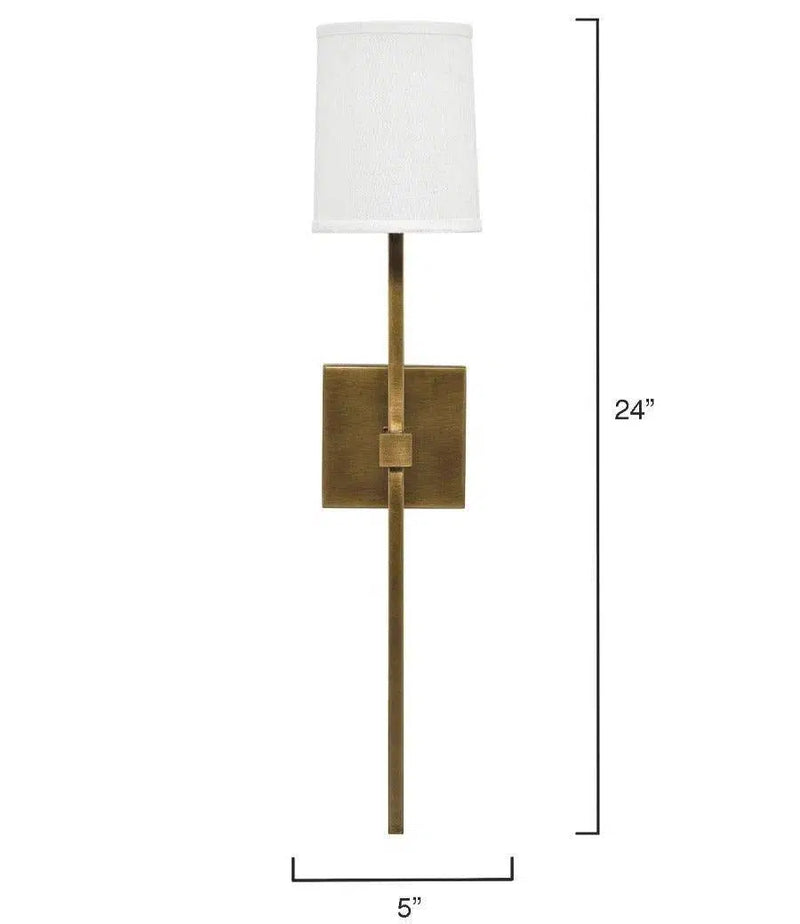 Antique Brass White Linen Minerva Wall Sconce Wall Sconces LOOMLAN By Jamie Young